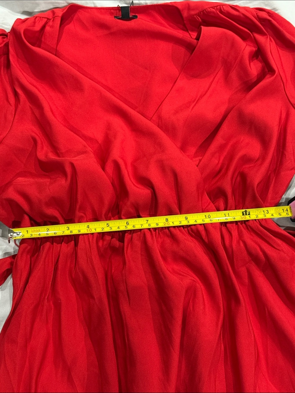 Express Red Long-Sleeve Wrap Dress with Tie Waist - Picture 4 of 7